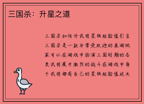 三国杀：升星之道